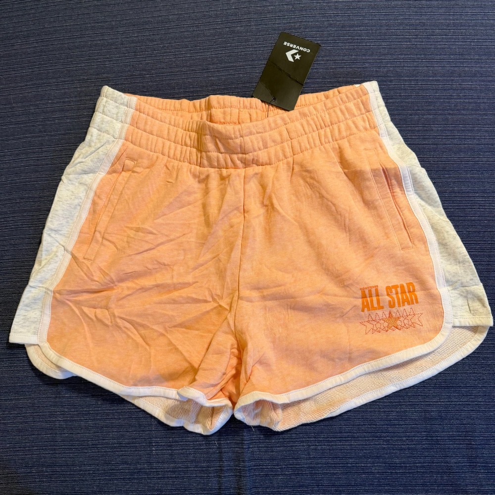 Converse All Star Womens Peach Grey French Terry Dolphin Shorts Size L New